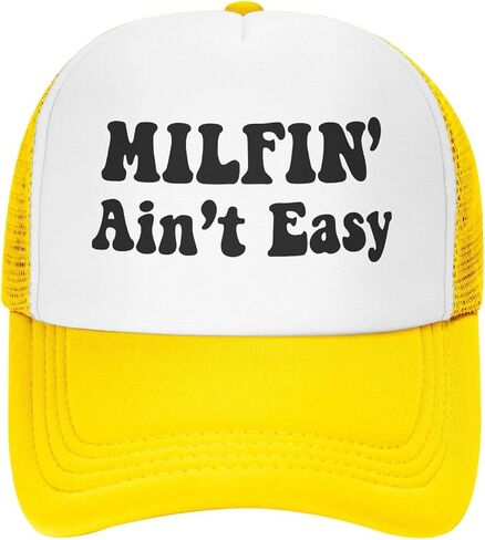 Milfin Aint Easy Funny Gag Trucker Hat for Adult Humor Adjustable Mesh Sport Baseball Caps for Women Men Black in Kuwait