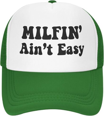 Milfin Aint Easy Funny Gag Trucker Hat for Adult Humor Adjustable Mesh Sport Baseball Caps for Women Men Black in Kuwait
