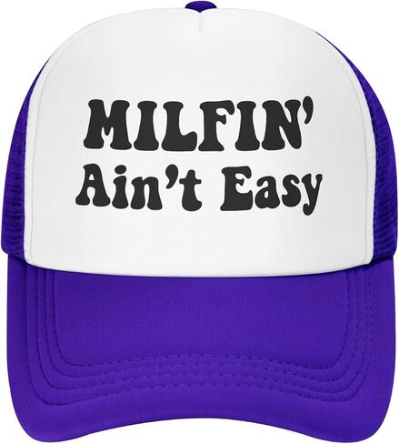 Milfin Aint Easy Funny Gag Trucker Hat for Adult Humor Adjustable Mesh Sport Baseball Caps for Women Men Black in Kuwait