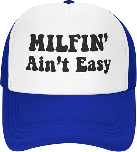 Milfin Aint Easy Funny Gag Trucker Hat for Adult Humor Adjustable Mesh Sport Baseball Caps for Women Men Black in Kuwait