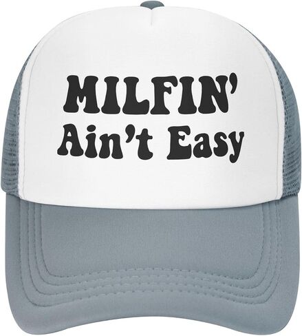 Milfin Aint Easy Funny Gag Trucker Hat for Adult Humor Adjustable Mesh Sport Baseball Caps for Women Men Black in Kuwait