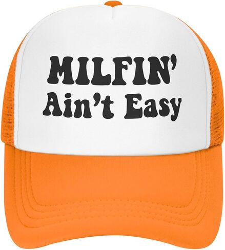Milfin Aint Easy Funny Gag Trucker Hat for Adult Humor Adjustable Mesh Sport Baseball Caps for Women Men Black in Kuwait