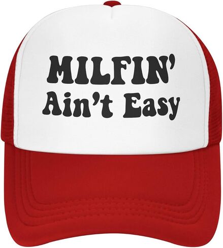 Milfin Aint Easy Funny Gag Trucker Hat for Adult Humor Adjustable Mesh Sport Baseball Caps for Women Men Black in Kuwait