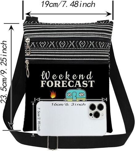 Weekend Adventure Adjustable Strap Crossbody Bag Camping Forecast Print with Tent Fire and Trailer Art Messenger Bag for Outdoor Adults Birthday Gift for Friend or Camping Lover (Black) in Kuwait