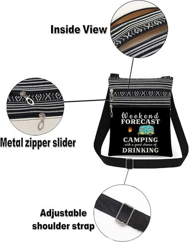 Weekend Adventure Adjustable Strap Crossbody Bag Camping Forecast Print with Tent Fire and Trailer Art Messenger Bag for Outdoor Adults Birthday Gift for Friend or Camping Lover (Black) in Kuwait