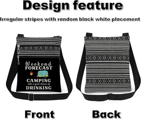 Weekend Adventure Adjustable Strap Crossbody Bag Camping Forecast Print with Tent Fire and Trailer Art Messenger Bag for Outdoor Adults Birthday Gift for Friend or Camping Lover (Black) in Kuwait