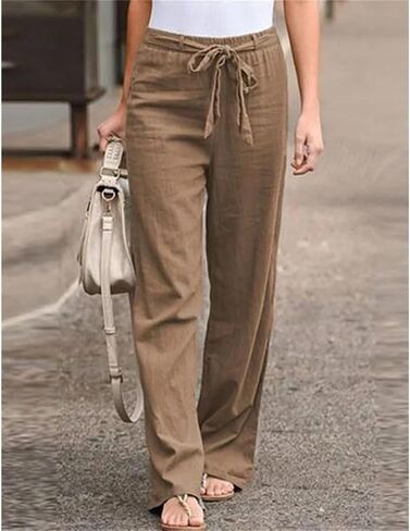 Women's Drawstring Narrow Wide Leg Pants High Waist Spring and Autumn Casual Slim Straight Pants in Kuwait