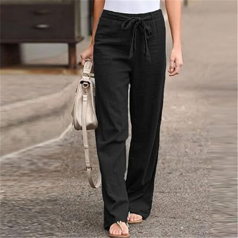 Women's Drawstring Narrow Wide Leg Pants High Waist Spring and Autumn Casual Slim Straight Pants in Kuwait