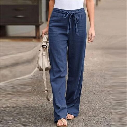 Women's Drawstring Narrow Wide Leg Pants High Waist Spring and Autumn Casual Slim Straight Pants in Kuwait