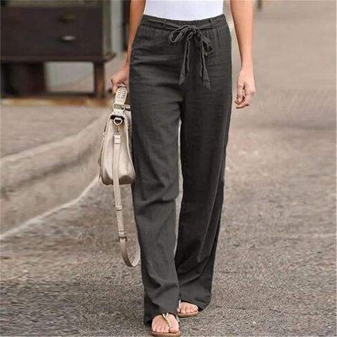 Women's Drawstring Narrow Wide Leg Pants High Waist Spring and Autumn Casual Slim Straight Pants in Kuwait