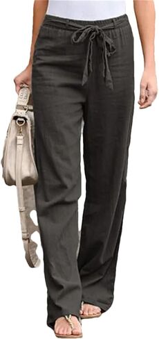 Women's Drawstring Narrow Wide Leg Pants High Waist Spring and Autumn Casual Slim Straight Pants in Kuwait