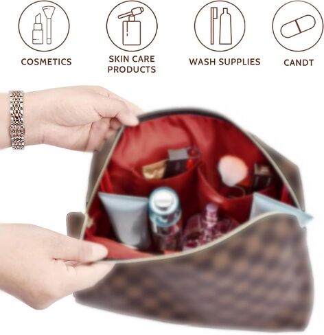 Checkered Makeup Bag Set for Women, 2PCS PU Leather Cosmetic Bag, Large Travel Toiletry Organizer with Small Zipper Pouch, Water-Resistant Makeup Bag for Travel in Kuwait