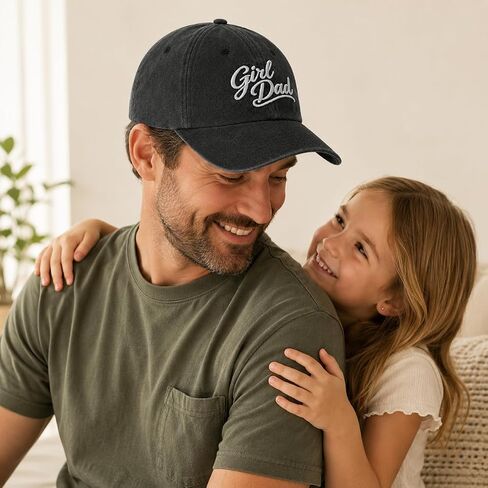 Girl and Dad Hat for Men, Washed Cotton Adjustable Baseball Cap with White Script Embroidery in Saudi Arabia