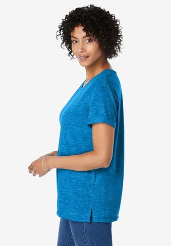 Woman Within Plus Size Marled Cuffed-Sleeve Tee in Kuwait