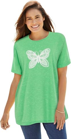 Woman Within Plus Size Marled Cuffed-Sleeve Tee in Kuwait