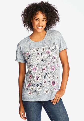 Woman Within Plus Size Marled Cuffed-Sleeve Tee in Kuwait