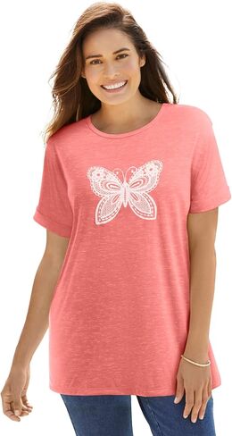 Woman Within Plus Size Marled Cuffed-Sleeve Tee in Kuwait