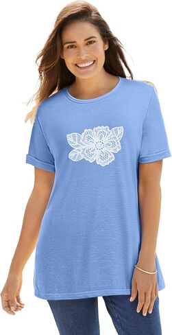 Woman Within Plus Size Marled Cuffed-Sleeve Tee in Kuwait
