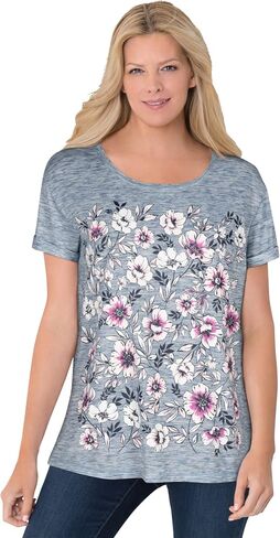 Woman Within Plus Size Marled Cuffed-Sleeve Tee in Kuwait
