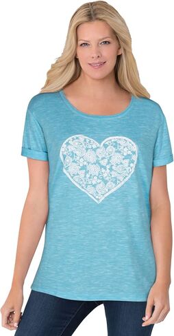 Woman Within Plus Size Marled Cuffed-Sleeve Tee in Kuwait