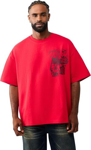 True Religion Men’s Short Sleeve Main Stage Oversized Tee – 100% Cotton, Oversized Fit, Graphic T-Shirt in Kuwait