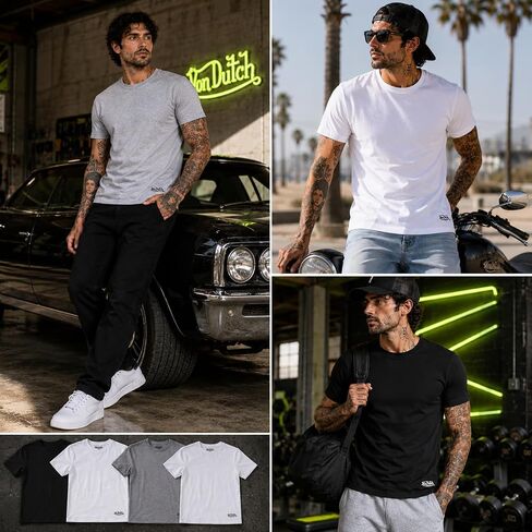 Von Dutch Mens T Shirt - 4 Pack Soft Cotton Blend Stylish Pullover Classic Crewneck Short Sleeve Shirts for Men in Saudi Arabia