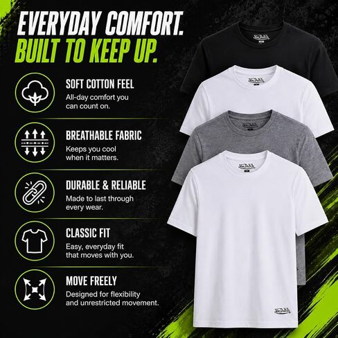 Von Dutch Mens T Shirt - 4 Pack Soft Cotton Blend Stylish Pullover Classic Crewneck Short Sleeve Shirts for Men in Saudi Arabia