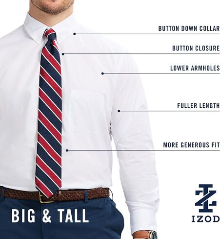 Izod Mens Big and Tall Dress Shirt Long Sleeve Wrinkle Free Stretch Button Down Collar in Kuwait