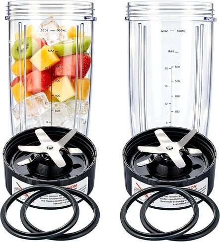 Blender Replacement Parts for Nutribullet Blender, 32OZ Cup with Flip Top To Go Lid and Screw-Off Lip Ring & Premium Extractor Blade Compatible with Nutribullet 600W 900W Blenders (5 PCS) in Kuwait