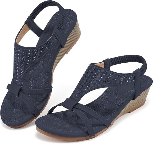 HARENCE Wedge Sandals for Women Dressy: Comfortable Open Toe Elastic Ankle Strap Platform Sandal Casual Low Heel Bohemian Summer Shoes in Saudi Arabia