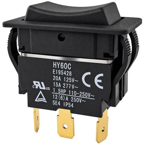 HY60C 3-Pin Rocker Switch (ON)-Off-(ON) 20A/125V~ 15A/277V Heavy-Duty Switch for Motors, Tools & Industrial Equipment in Saudi Arabia