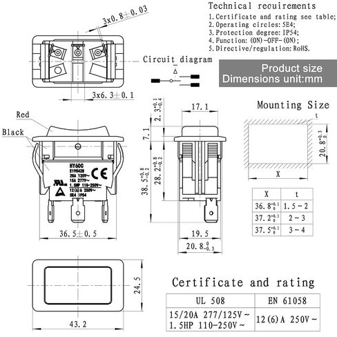 HY60C 3-Pin Rocker Switch (ON)-Off-(ON) 20A/125V~ 15A/277V Heavy-Duty Switch for Motors, Tools & Industrial Equipment in Saudi Arabia