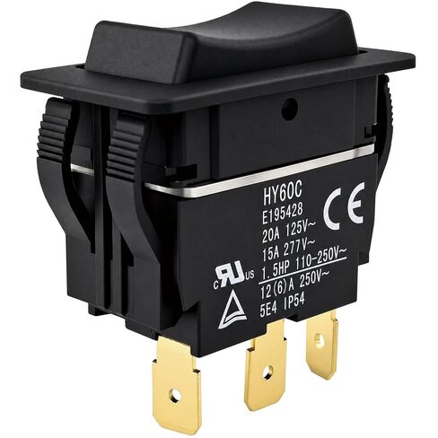 HY60C 3-Pin Rocker Switch (ON)-Off-(ON) 20A/125V~ 15A/277V Heavy-Duty Switch for Motors, Tools & Industrial Equipment in Saudi Arabia