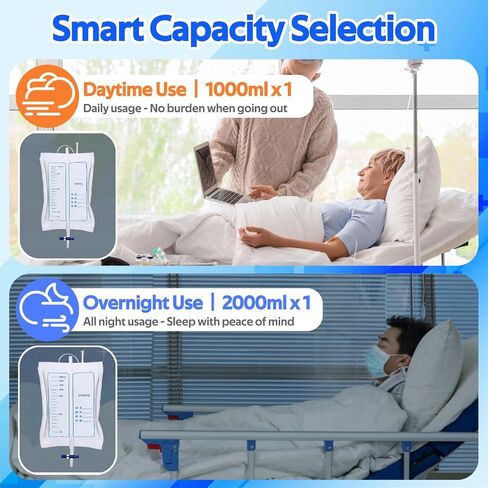 Wearable Urine Collection Set Reusable Condom Catheters for Elderly Men - Portable Anti Reflux External Silicone Urinal Collector with 47" Urinary Catheter & 4 Catheter Bags [1000ml & 2000ml] in Kuwait