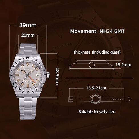 Baltany S6073 GMT Auto Watch, Retro 200M Waterproof Men Watch with Date Function in Saudi Arabia