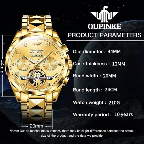OUPINKE Automatic Watches for Men Skeleton Mechanical Self Winding Luxury Business Dress Wrist Watch Diamond Tungsten Steel Sapphire Crystal Calendar Waterproof Luminous Gold in Saudi Arabia