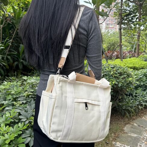 NATINSA Canvas Tote Bag with Multiple Pockets for Women, Cute Crossbody Shoulder Bag Casual Hobo Messenger Purse Handbag in Kuwait