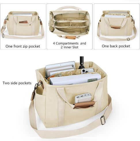 NATINSA Canvas Tote Bag with Multiple Pockets for Women, Cute Crossbody Shoulder Bag Casual Hobo Messenger Purse Handbag in Kuwait