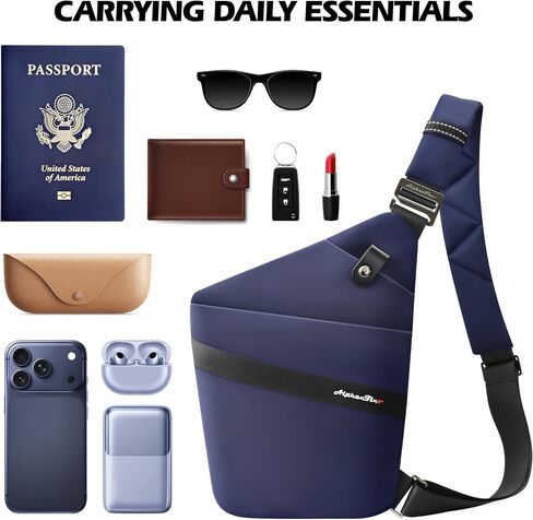 Anti-Theft Crossbody Bag for Women & Men - Pickpocket Proof Lockable Zipper, RFID Blocking, Hidden Pockets & Slash-Resistant Slim Sling Bag For Travel (Navy) in Saudi Arabia