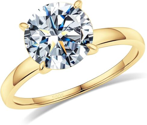 Solitaire Moissanite Engagement Ring for Women, D Color VVS1 Clarity, 18K Yellow Gold Plated 925 Sterling Silver, Perfect Wedding Ring, Proposal Gift, Elegant Moissanite Ring for Women 3CT Size 6 in Saudi Arabia
