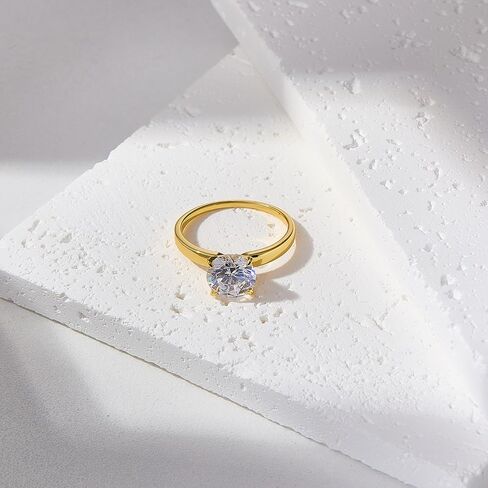 Solitaire Moissanite Engagement Ring for Women, D Color VVS1 Clarity, 18K Yellow Gold Plated 925 Sterling Silver, Perfect Wedding Ring, Proposal Gift, Elegant Moissanite Ring for Women 3CT Size 6 in Saudi Arabia