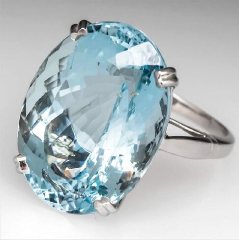 MAIHAO Vintage Fashion Women 925 Silver Oval Cut Aquamarine Gemstone Ring Engagement Wedding Jewelry Size 5-11 (US Code 6) in Kuwait