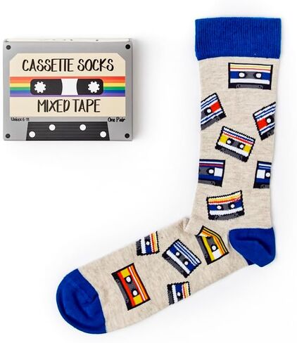 Retro Cassette Tape Socks Gift | Urban Eccentric “Mixed Tape" | 1 Pair Novelty Socks for Music Lovers | US Size Men’s 7–12 / Women’s 8.5–13.5 in Saudi Arabia