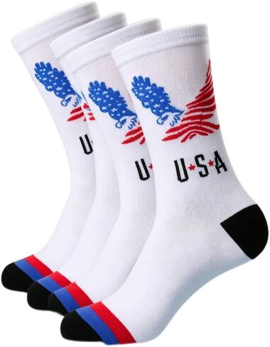 2 Pairs 4th of July Socks, Red White Blue Patriotic Fourth of July Socks, American USA Flag Novelty, Funny Independence Day Holiday Accessories for Men Women, USA Memorial Day Gifts in Saudi Arabia
