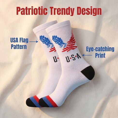 2 Pairs 4th of July Socks, Red White Blue Patriotic Fourth of July Socks, American USA Flag Novelty, Funny Independence Day Holiday Accessories for Men Women, USA Memorial Day Gifts in Saudi Arabia