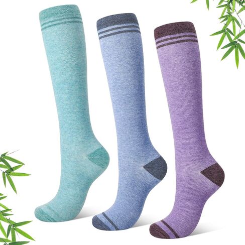 3 Pairs Bamboo Compression Socks for Women and Men 15–20 mmHg Graduated Knee High Support in Kuwait