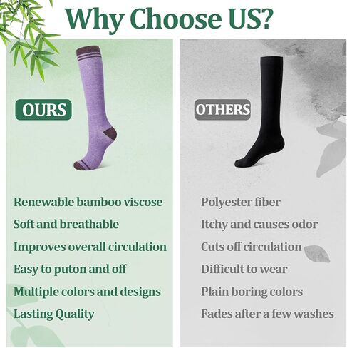 3 Pairs Bamboo Compression Socks for Women and Men 15–20 mmHg Graduated Knee High Support in Kuwait