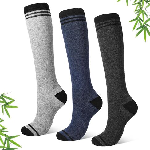 3 Pairs Bamboo Compression Socks for Women and Men 15–20 mmHg Graduated Knee High Support in Kuwait