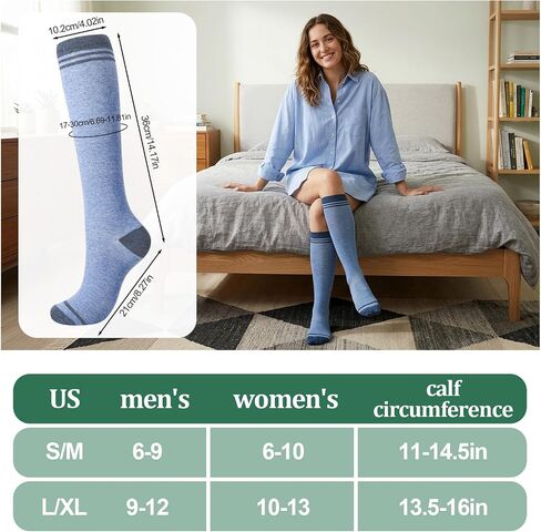 3 Pairs Bamboo Compression Socks for Women and Men 15–20 mmHg Graduated Knee High Support in Kuwait