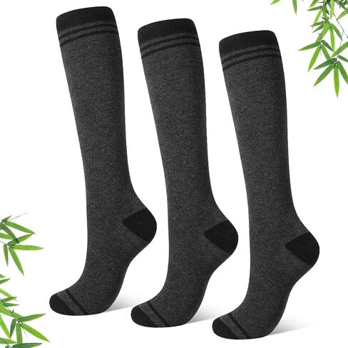 3 Pairs Bamboo Compression Socks for Women and Men 15–20 mmHg Graduated Knee High Support in Kuwait